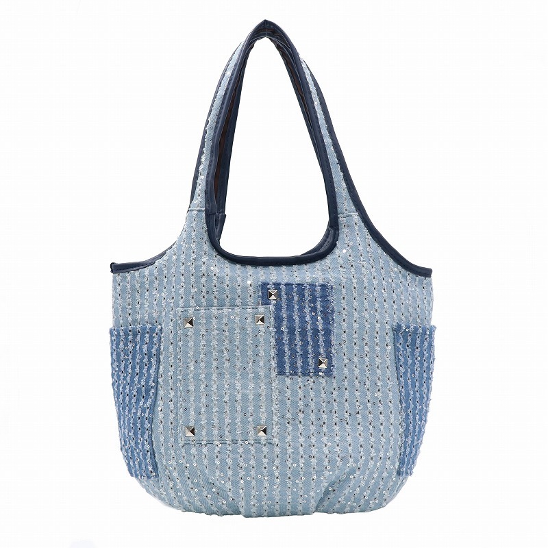 セール!!★★GANNI デニムパッチワークトートバッグ 送料関税込 12-1145 デニムパッチワークバルーン型トートバッグ